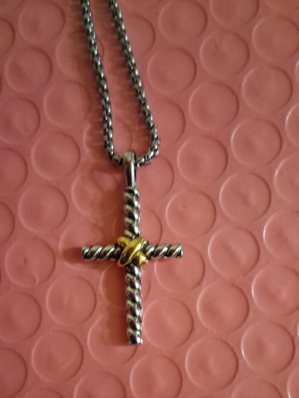 David Yurman Silver and Gold Petite X Cross Necklace
